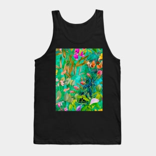 Cool tropical floral leaves botanical illustration, tropical plants,leaves and flowers, aqua turquoise leaves pattern Tank Top